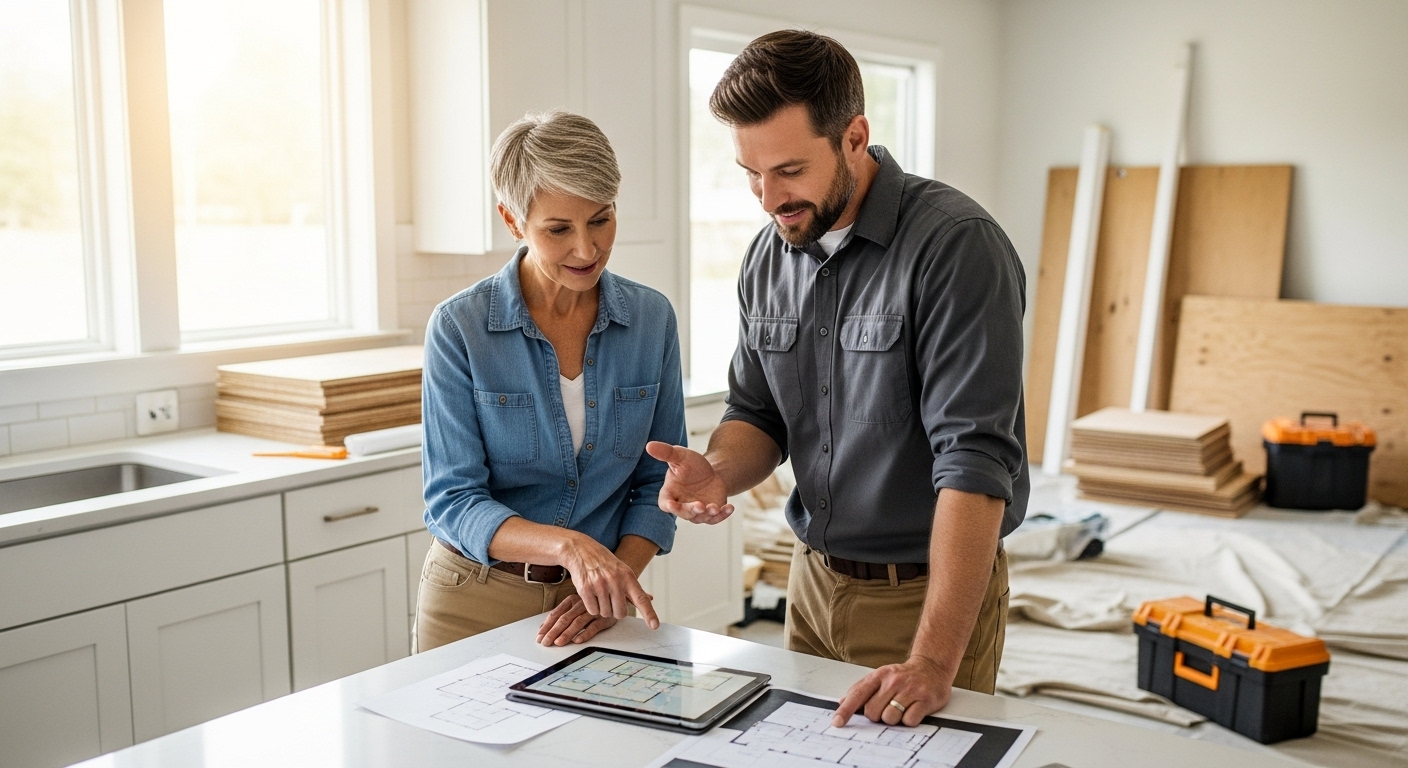 Connecticut contractor reviewing home improvement financing options with a homeowner at a kitchen table